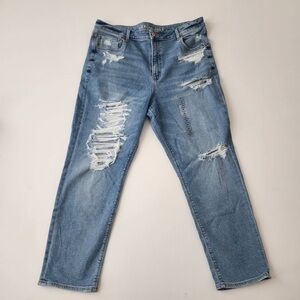 American Eagle Mom Jeans Ripped Distressed Stretch Denim Womens 18 Regular NEW